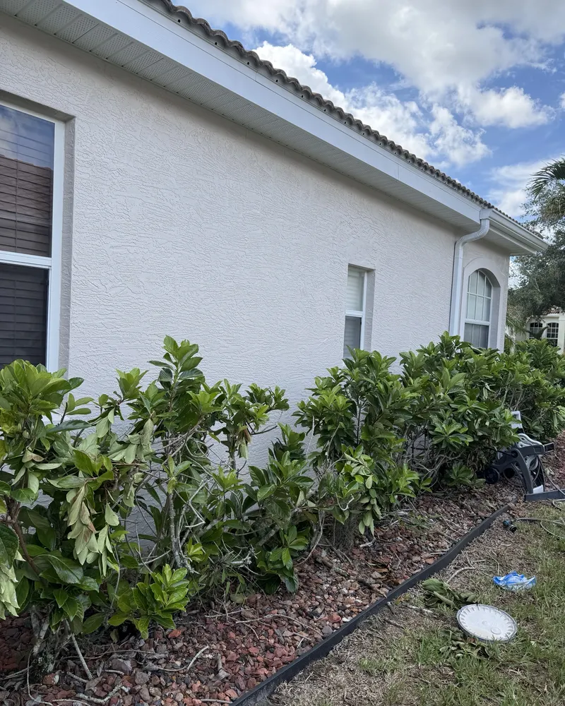 After: the same stucco wall repainted with no visible cracks